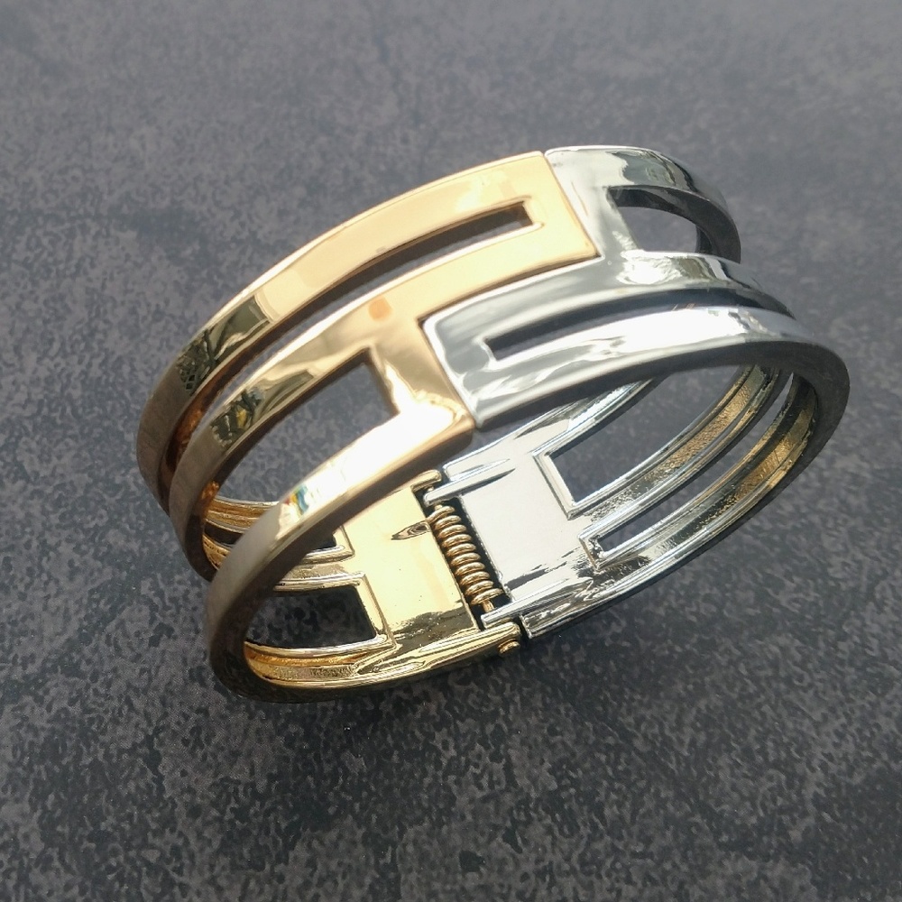 Two Tone Gold and Silver Clamper Bracelet